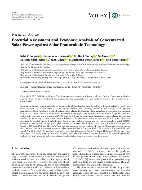 (PDF) Potential Assessment and Economic Analysis of Concentrated Solar ...