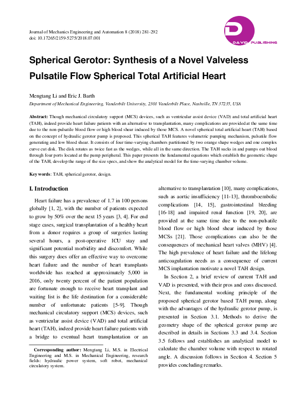 (PDF) Spherical Gerotor: Synthesis of a Novel Valveless Pulsatile Flow ...