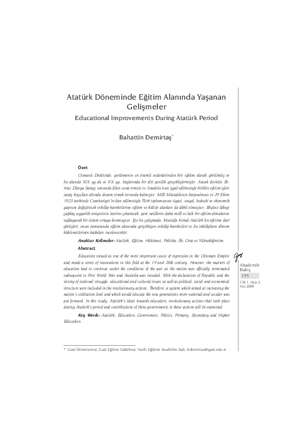 (PDF) Educational Improvements During Atatürk Period
