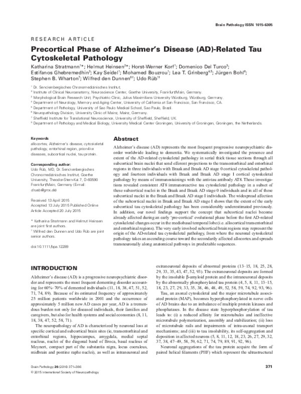 (PDF) Precortical phase of Alzheimer's disease (AD)-related tau ...