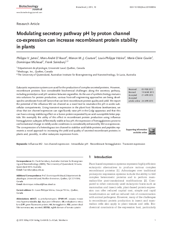(PDF) Modulating secretory pathway pH by proton channel co‐expression ...