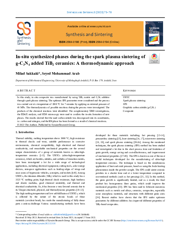 (PDF) In-situ synthesized phases during the spark plasma sintering of g ...