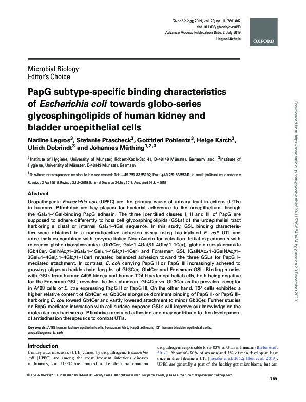 (PDF) PapG subtype-specific binding characteristics of Escherichia coli ...