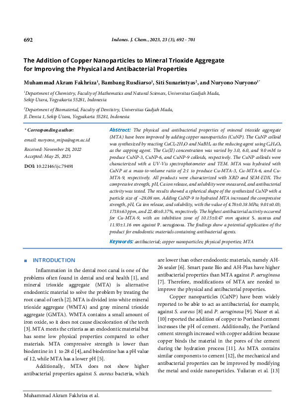 (PDF) The Addition of Copper Nanoparticles to Mineral Trioxide ...
