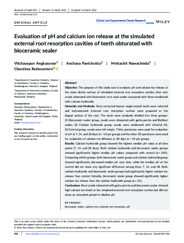 (PDF) Evaluation of pH and calcium ion release at the simulated ...