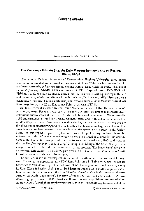 (PDF) The Kaswanga primate site: An Early Miocene hominoid site on