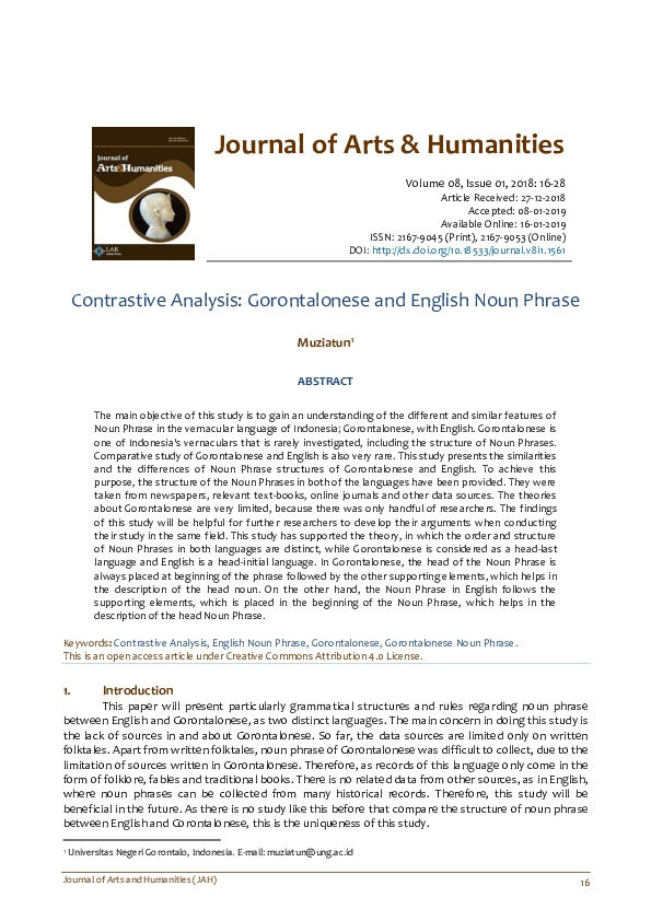 (PDF) Contrastive Analysis: Gorontalonese and English Noun Phrase