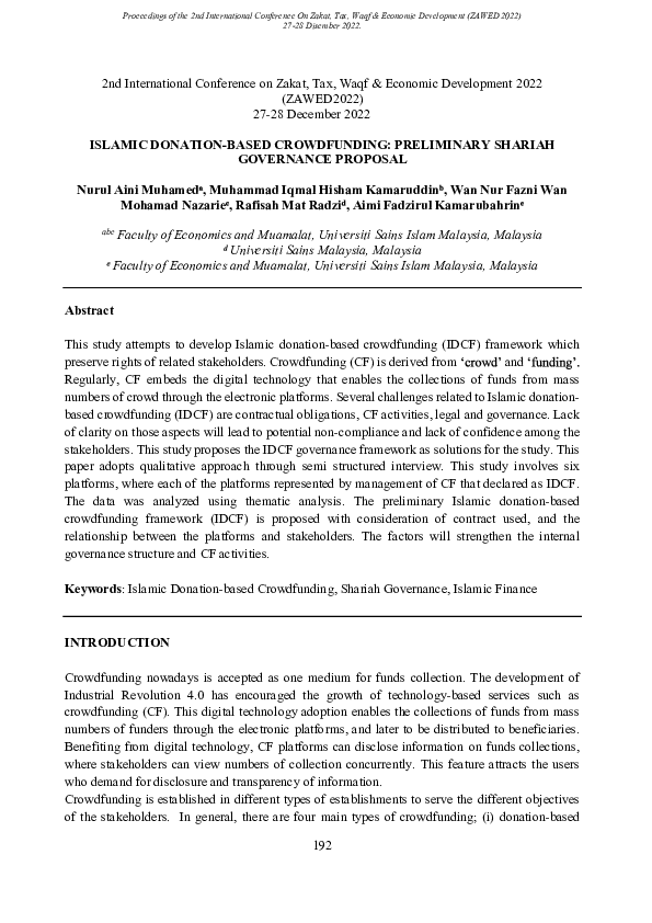 (PDF) Islamic Donation-Based Crowdfunding: Preliminary Shariah ...