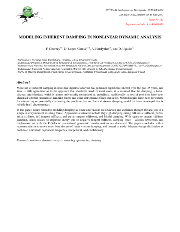 (PDF) Modeling inherent damping in nonlinear dynamic analysis
