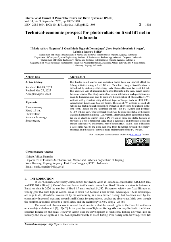(PDF) Technical-economic prospect for photovoltaic on fixed lift net in ...