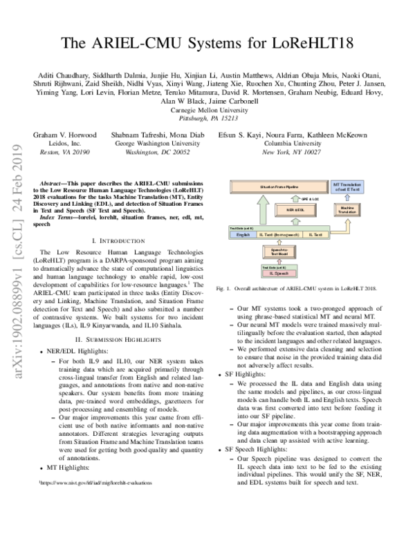 (PDF) The ARIEL-CMU Systems for LoReHLT18