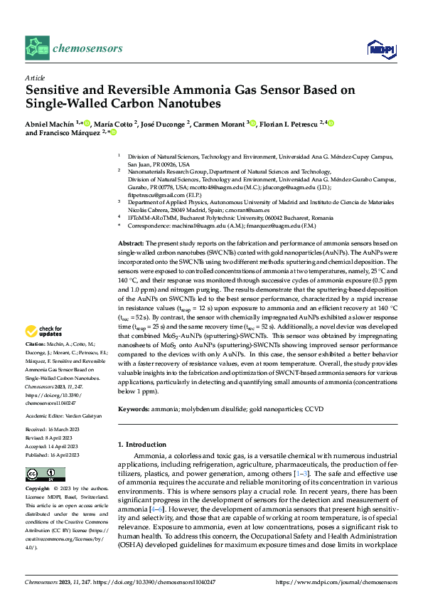 (PDF) Sensitive and Reversible Ammonia Gas Sensor Based on Single ...