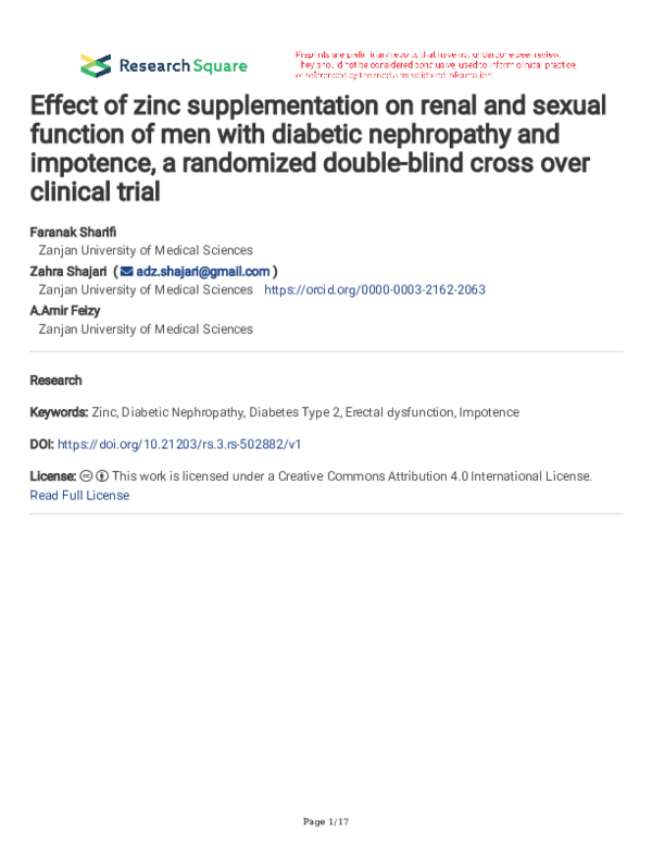 (PDF) Effect of zinc supplementation on renal and sexual function of ...