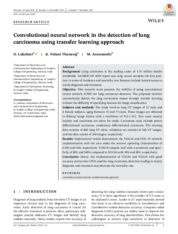 (PDF) Convolutional neural network in the detection of lung carcinoma ...