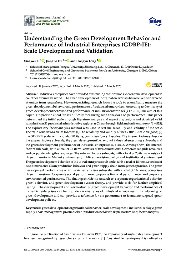 (PDF) Understanding the Green Development Behavior and Performance of ...