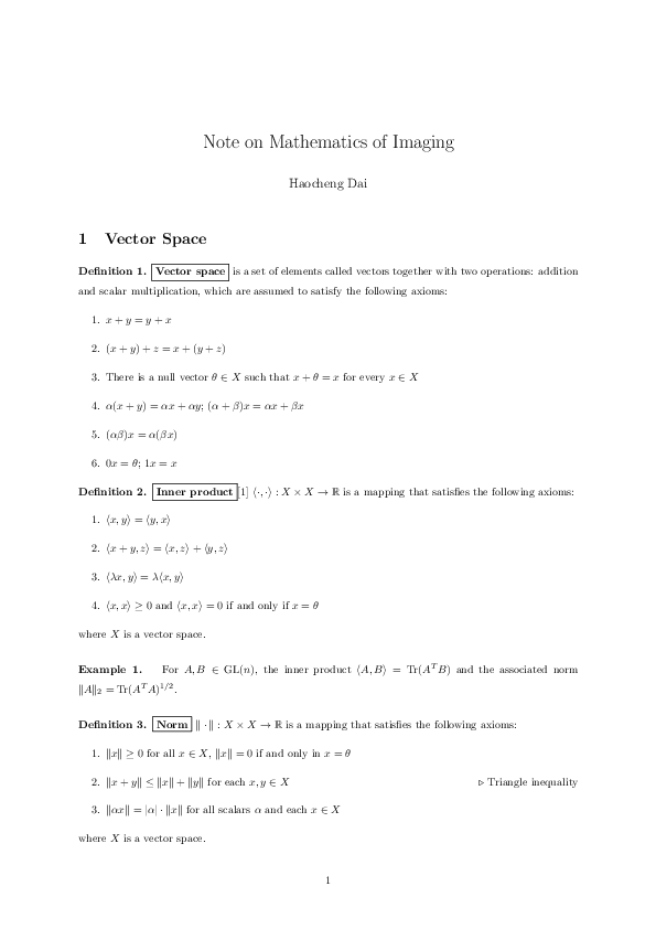 (PDF) Note on Mathematics of Imaging