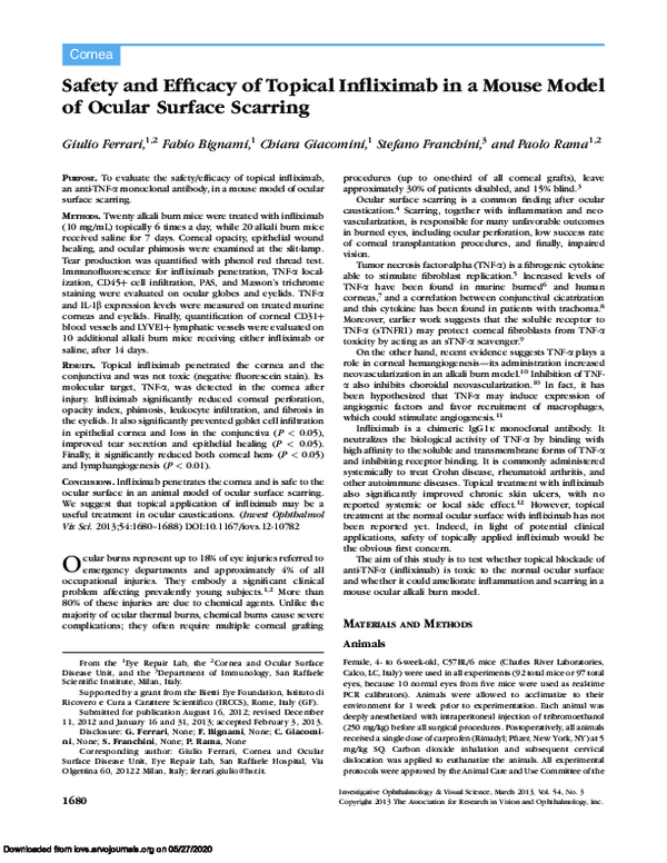 (PDF) Safety and Efficacy of Topical Infliximab in a Mouse Model of ...