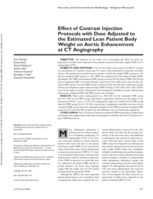 (PDF) Effect of Contrast Injection Protocols with Dose Adjusted to the ...