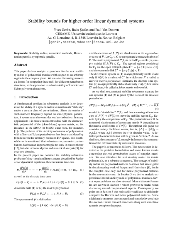 (PDF) Stability bounds for higher order linear dynamical systems