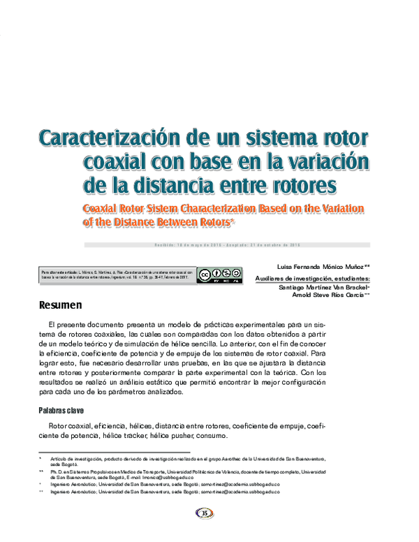 (PDF) Caracterización de un sistema rotor coaxial con base en la ...