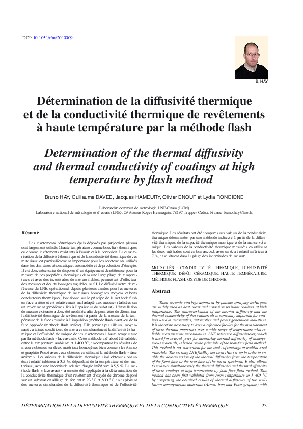 (PDF) Détermination de la diffusivité thermique et de la conductivité — free download