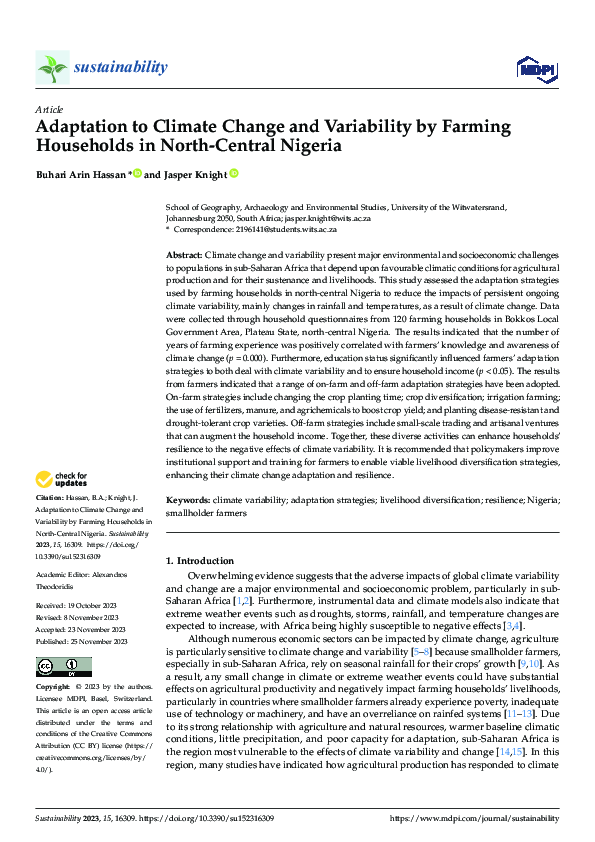 (PDF) Adaptation to Climate Change and Variability by Farming ...