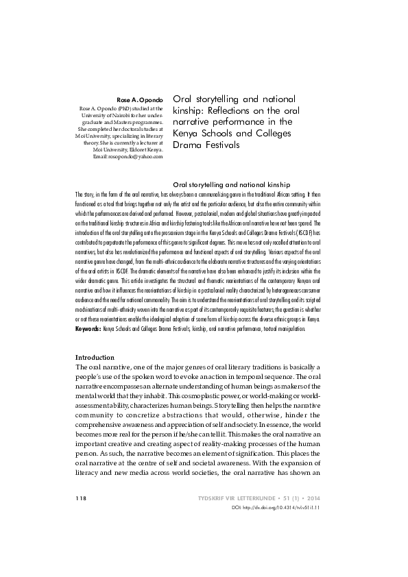(PDF) Oral storytelling and national kinship: Reflections on the oral ...
