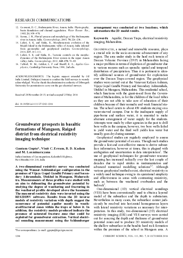 (PDF) Groundwater Prospects in Basaltic formations of Mangaon, Raigad ...