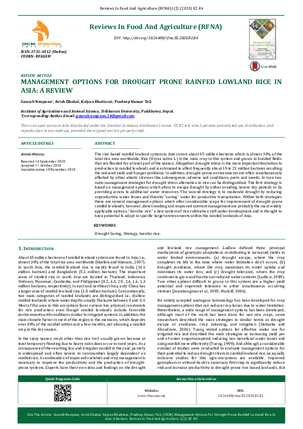 (PDF) Management Options for Drought Prone Rainfed Lowland Rice in Asia ...