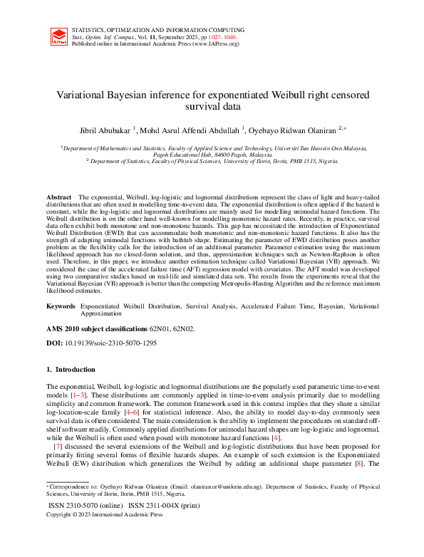 (PDF) Variational Bayesian Inference for Exponentiated Weibull Right ...