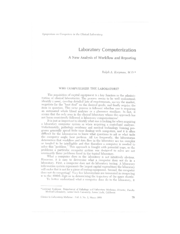 (PDF) Laboratory Computerization: A New Analysis of Workflow and Reporting