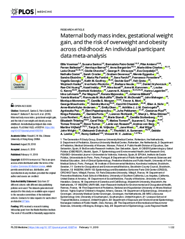 (PDF) Maternal body mass index, gestational weight gain, and the risk ...