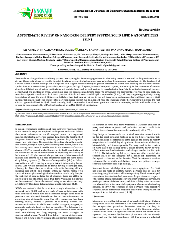 (PDF) A SYSTEMATIC REVIEW ON NANO DRUG DELIVERY SYSTEM: SOLID LIPID ...