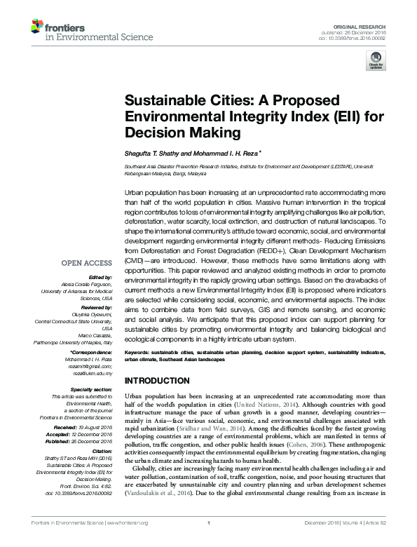 (PDF) Sustainable Cities: A Proposed Environmental Integrity Index (EII ...
