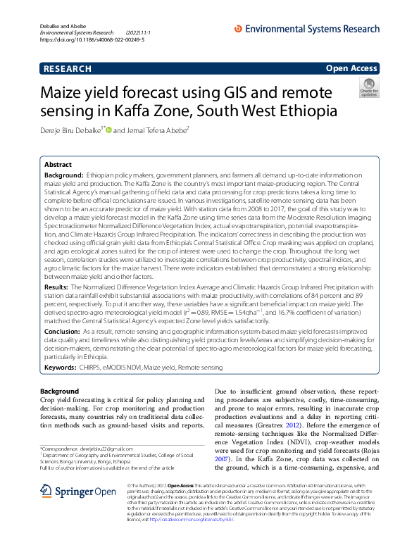 (PDF) Maize yield forecast using GIS and remote sensing in Kaffa Zone ...