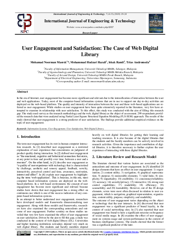 (PDF) User Engagement and Satisfaction: The Case of Web Digital Library