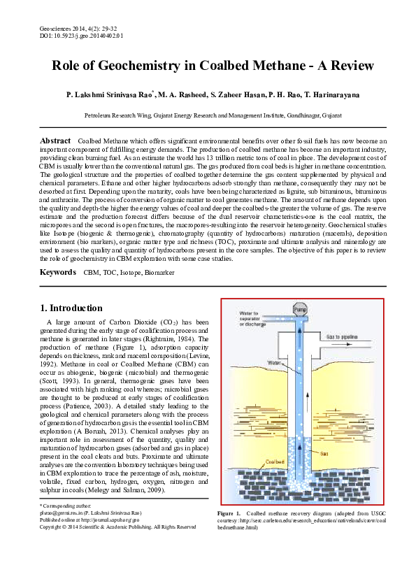 (PDF) Role of Geochemistry in Coalbed Methane - A Review