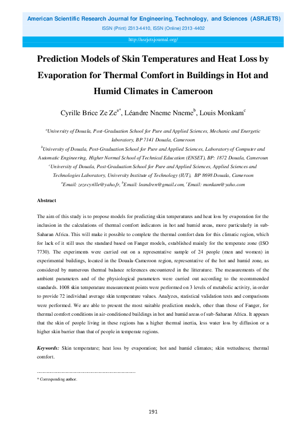 (PDF) Prediction Models of Skin Temperatures and Heat Loss by ...