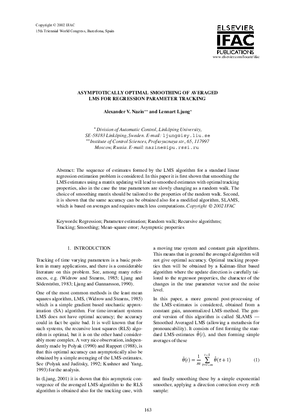 (PDF) Asymptotically optimal smoothing of averaged LMS estimates for ...