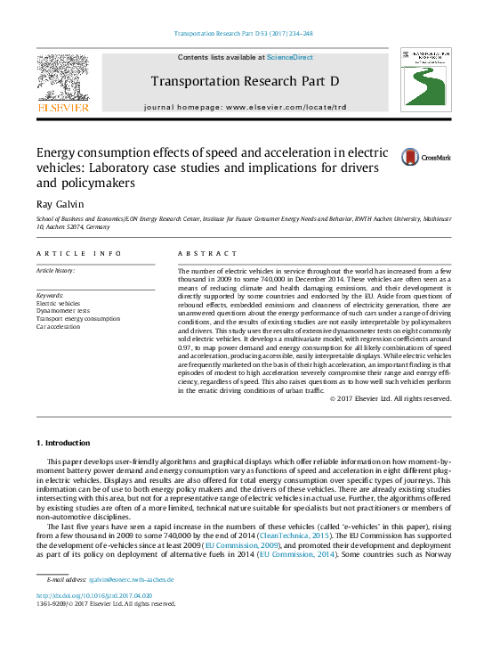 (PDF) Energy consumption effects of speed and acceleration in electric ...