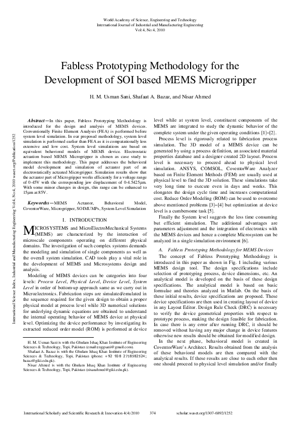 (PDF) Fabless Prototyping Methodology For The Development Of Soi Based ...