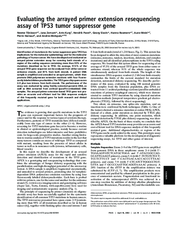 (PDF) Evaluating the arrayed primer extension resequencing assay of