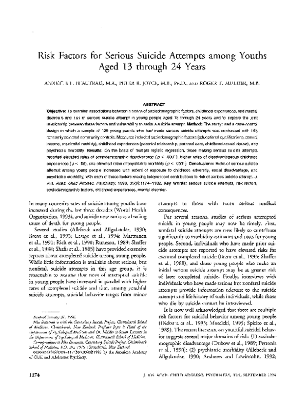 (PDF) Risk Factors for Serious Suicide Attempts among Young People