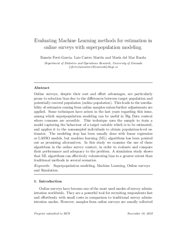 (PDF) Evaluating Machine Learning methods for estimation in online ...