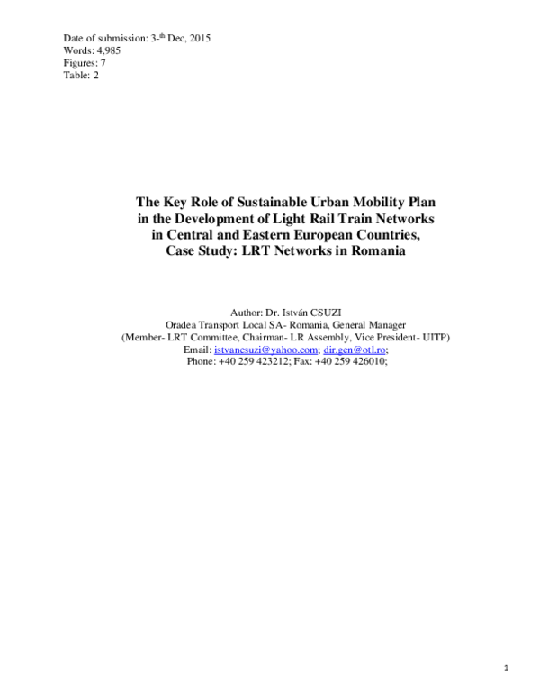 (PDF) The Key Role of Sustainable Urban Mobility Plan in the ...