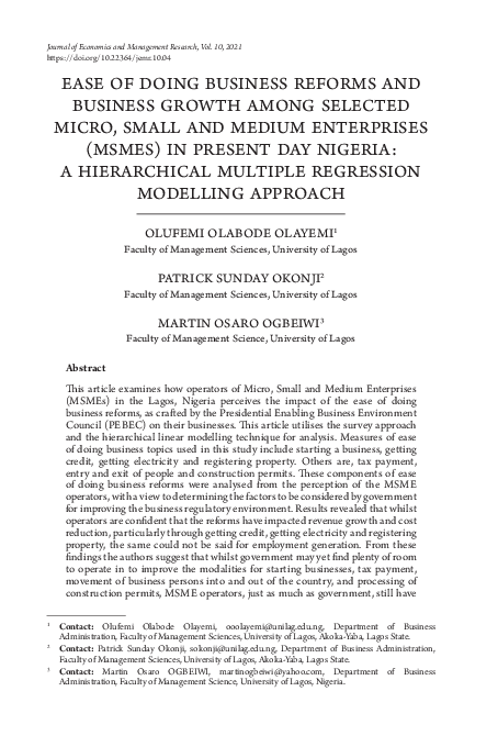 (PDF) EASE OF DOING BUSINESS REFORMS AND BUSINESS GROWTH AMONG SELECTED ...