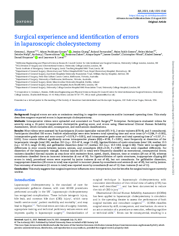 (PDF) Surgical experience and identification of errors in laparoscopic ...