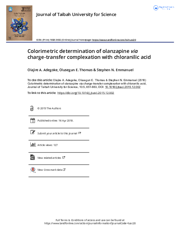 (PDF) Colorimetric determination of olanzapineviacharge-transfer ...