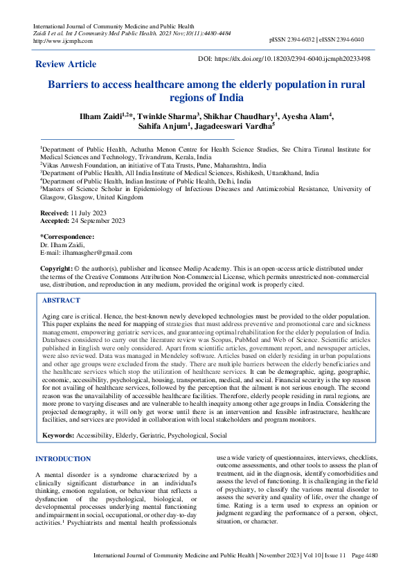 (PDF) Barriers to access healthcare among the elderly population in ...