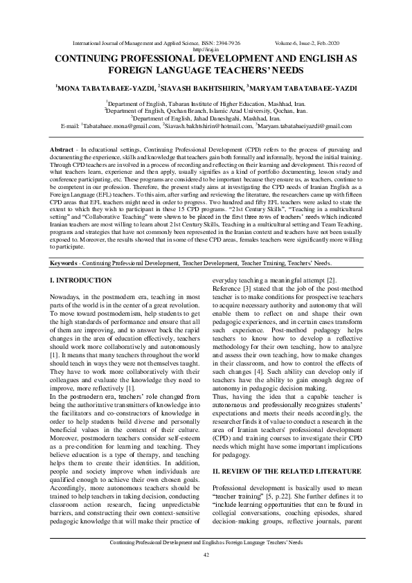 (PDF) CONTINUING PROFESSIONAL DEVELOPMENT AND ENGLISH AS FOREIGN ...